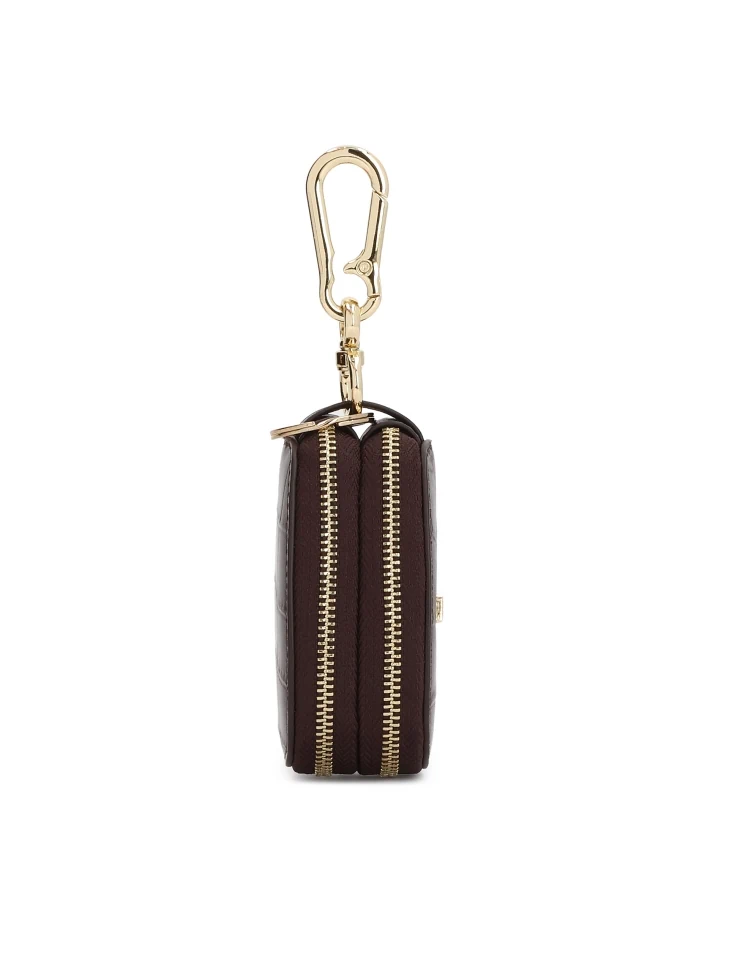 Kazar Brown Leather Key Case With Embossed Pattern