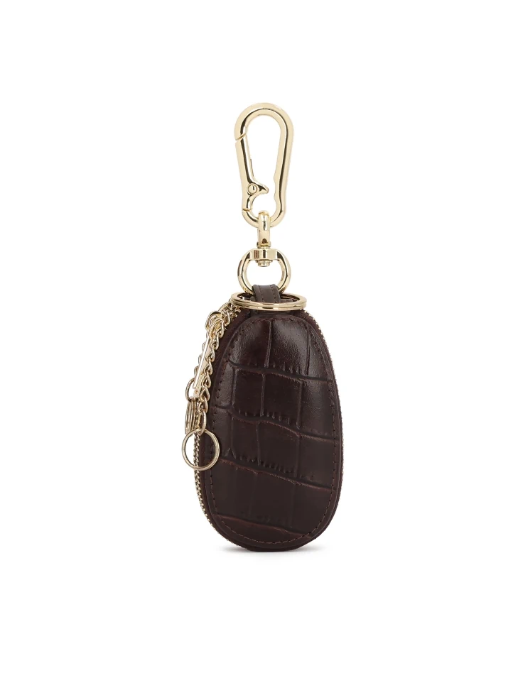 Kazar Brown Leather Key Case With Embossed Pattern