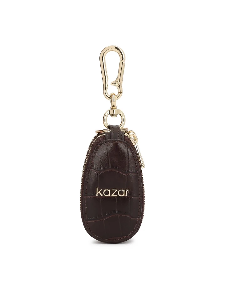 kazar Brown leather key case with embossed pattern