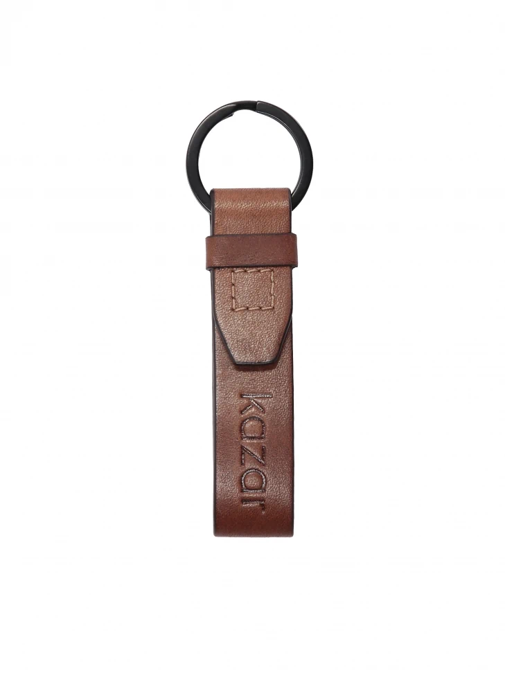 kazar Brown leather keychain with logo