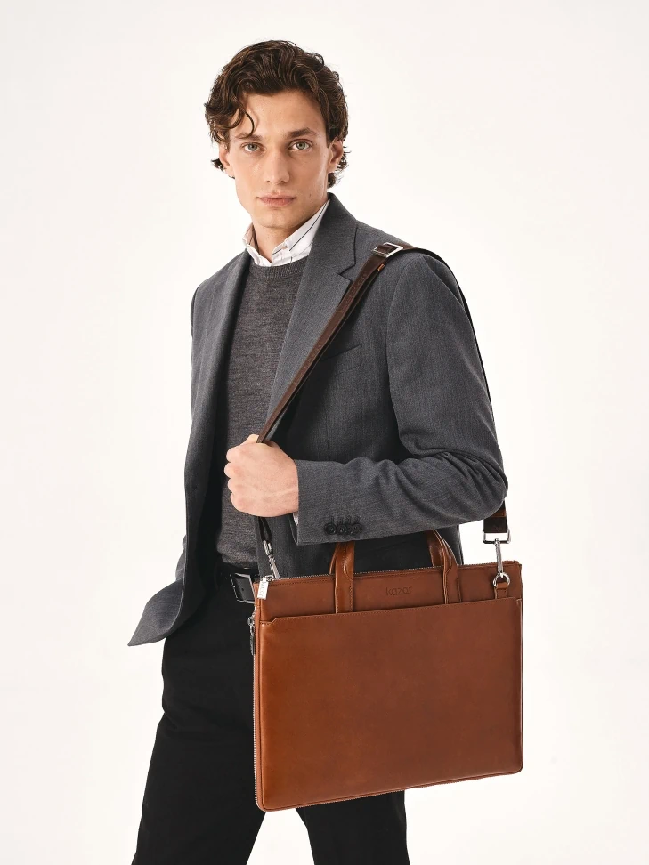 Kazar Brown Leather Laptop And Document Bag