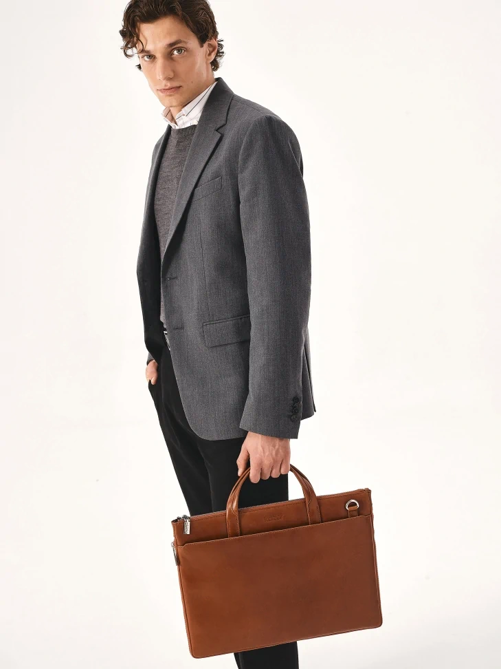 Kazar Brown Leather Laptop And Document Bag