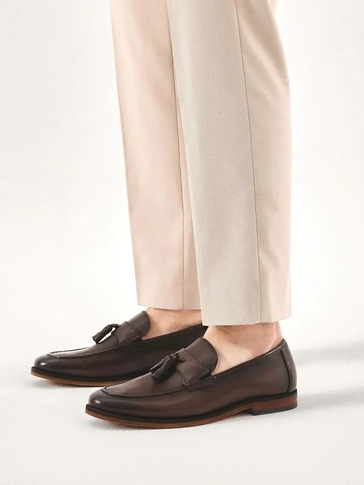 Kazar Brown Leather Loafers With Tassels