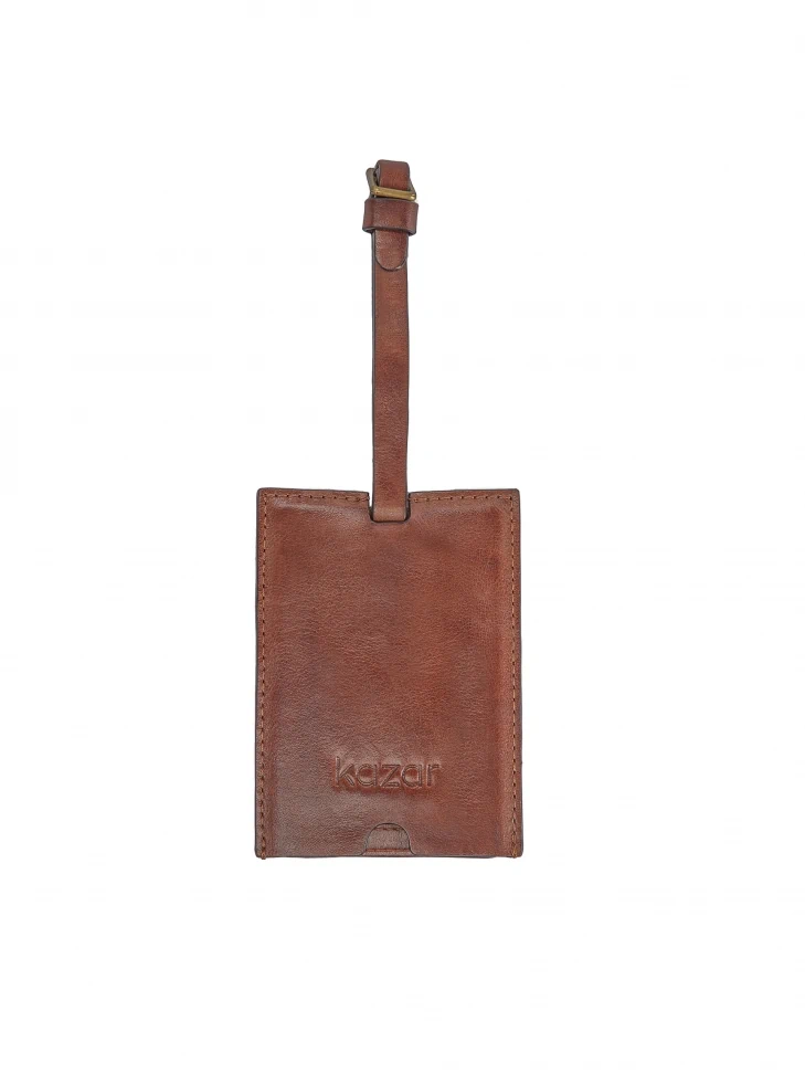 kazar Brown leather luggage tag