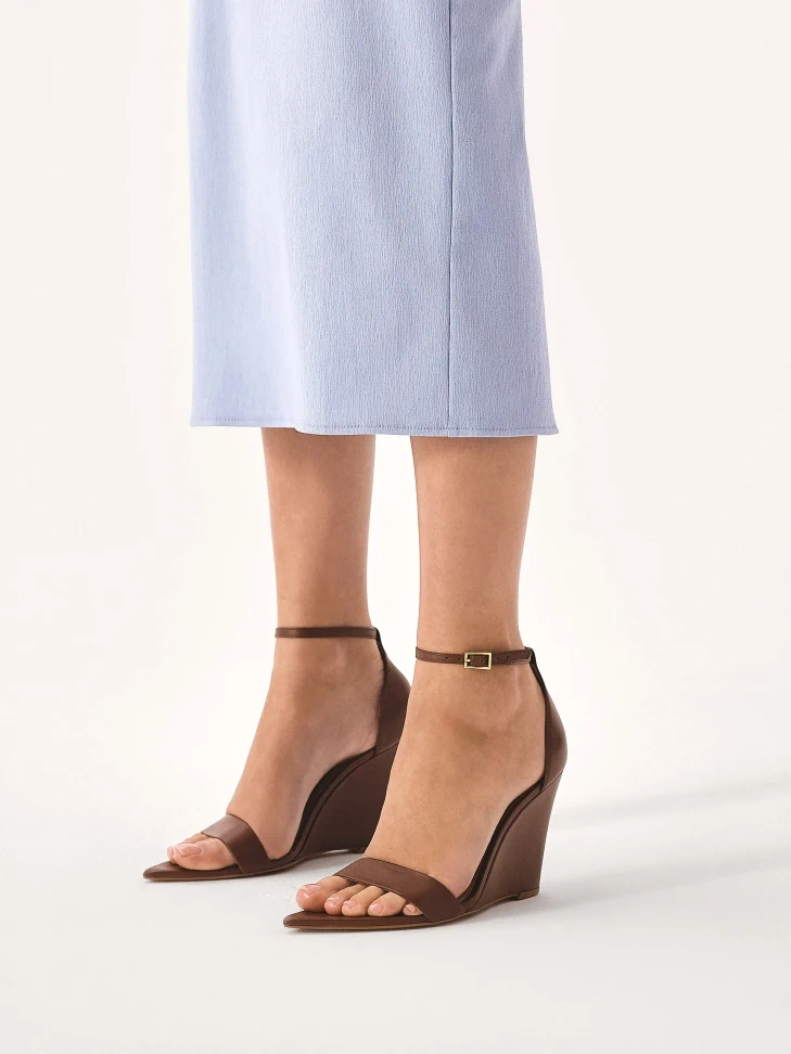 Kazar Brown Leather Sandals With A Platform Heel
