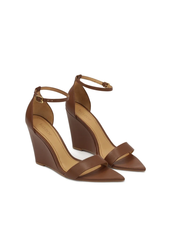 Kazar Brown Leather Sandals With A Platform Heel