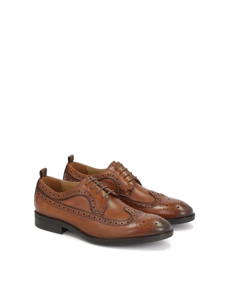 Kazar Brown Leather Shoes With Rosette Decoration