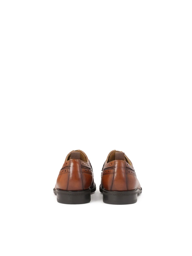 Kazar Brown Leather Shoes With Rosette Decoration