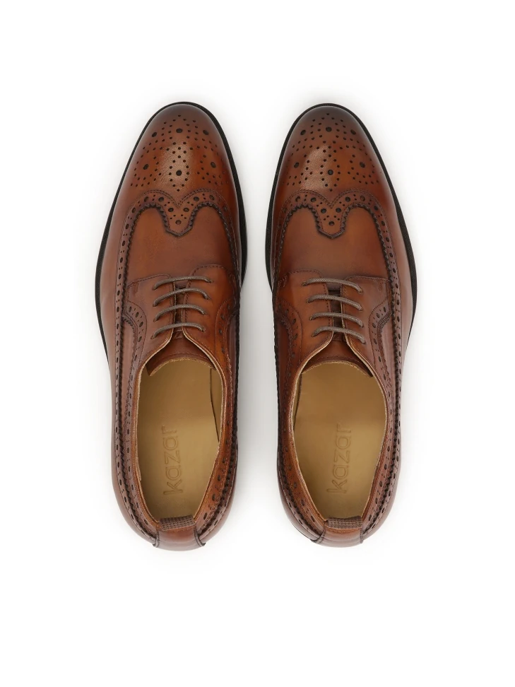 Kazar Brown Leather Shoes With Rosette Decoration
