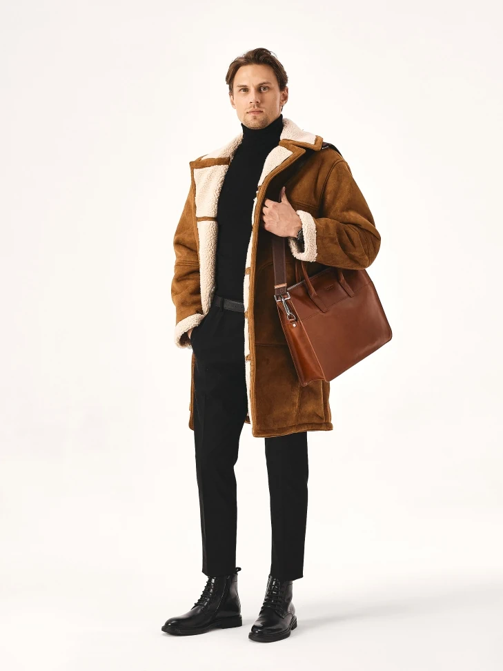 Kazar Brown Leather Single Compartment Bag