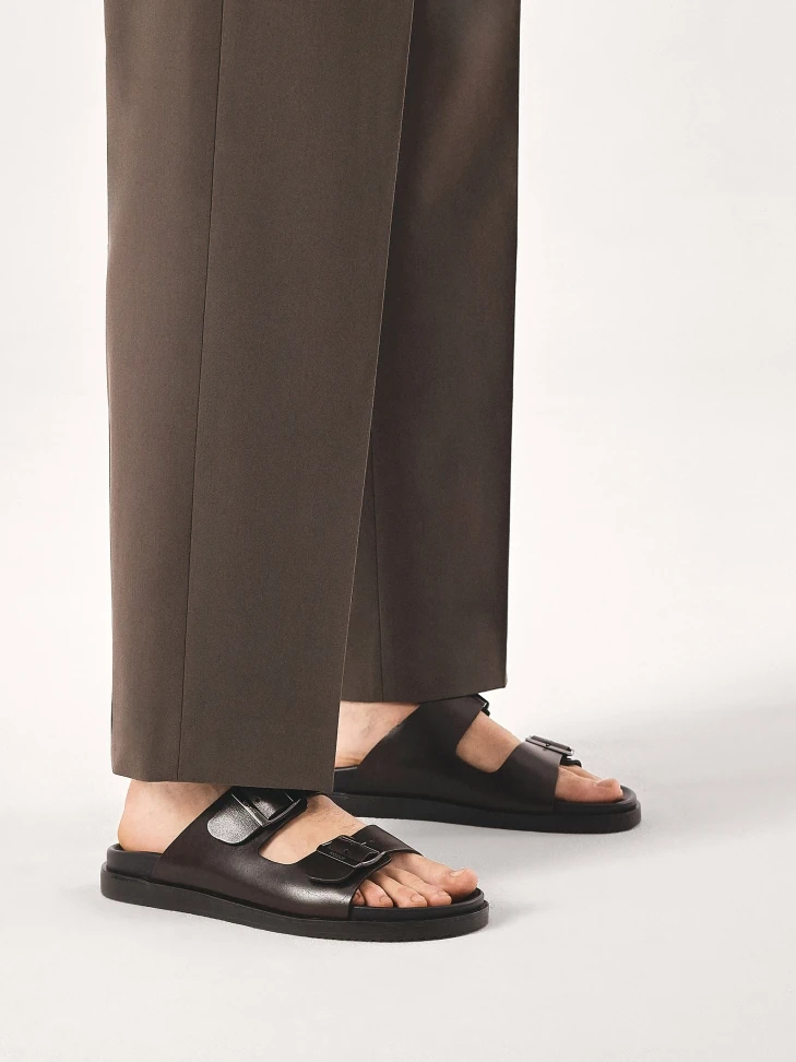 Kazar Brown Leather Slides