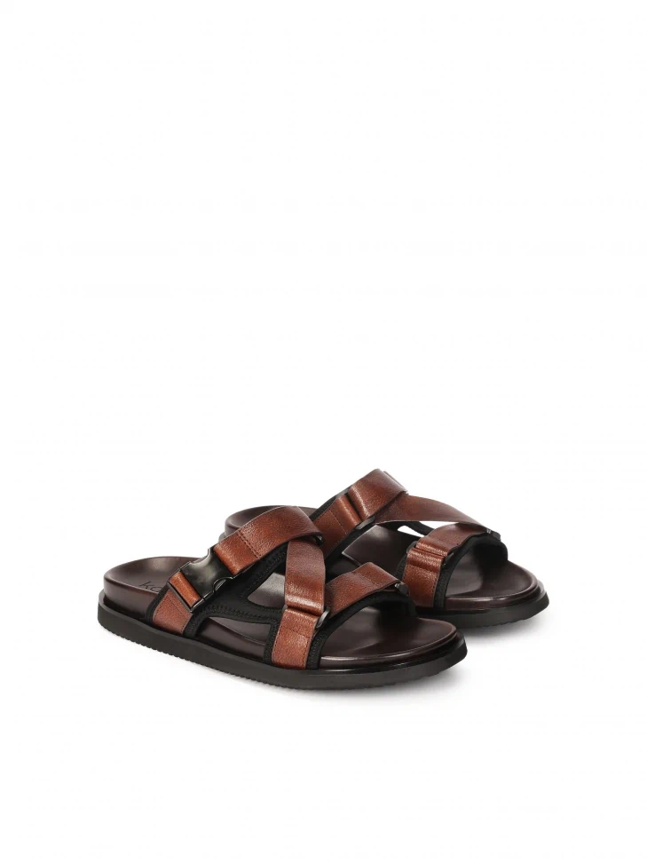 Kazar Brown Leather Slides