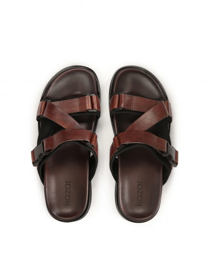 Kazar Brown Leather Slides