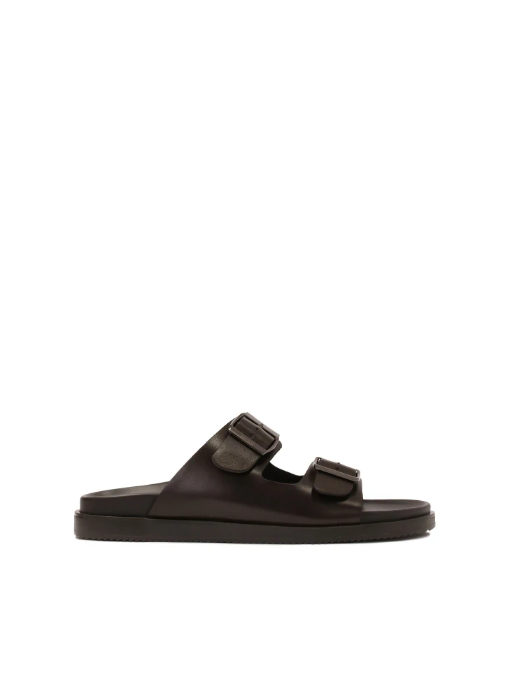 kazar Brown leather slides