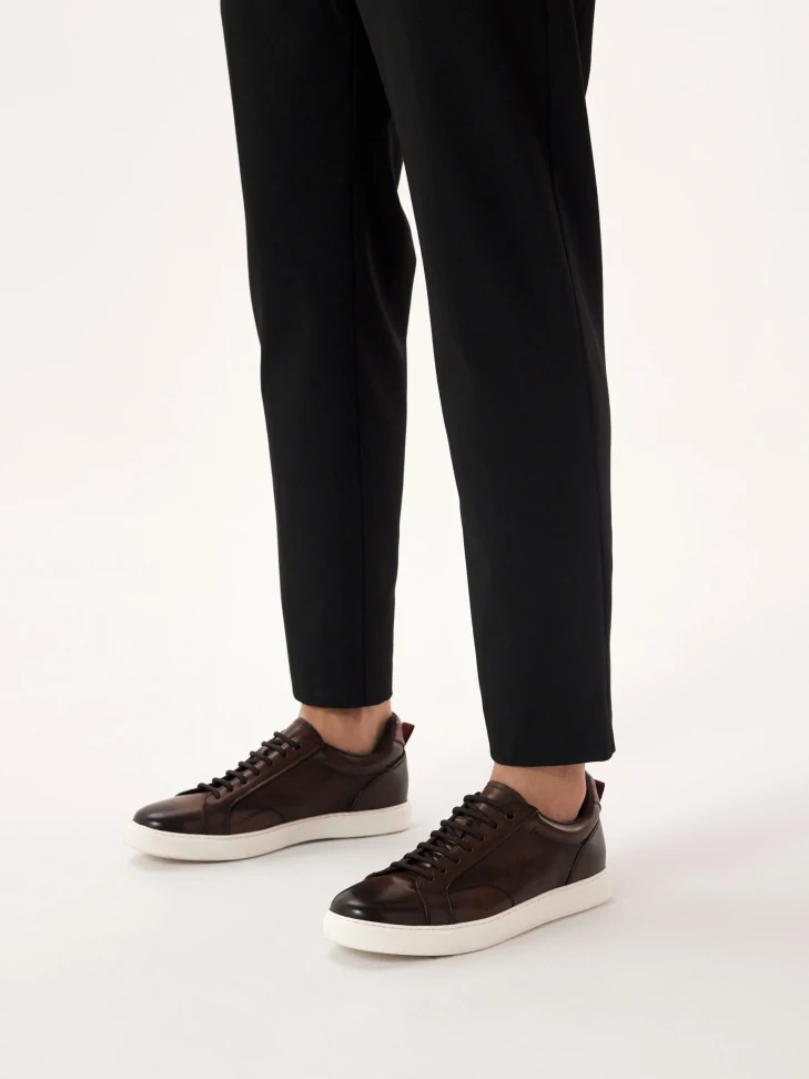 Kazar Brown Leather Sneakers On A White Sole