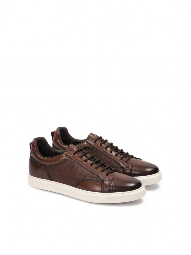 Kazar Brown Leather Sneakers On A White Sole