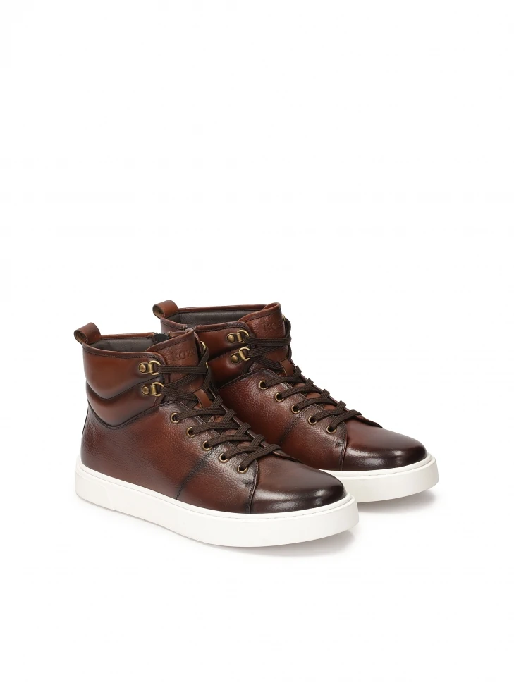 Kazar Brown Leather Sneakers With High Upper