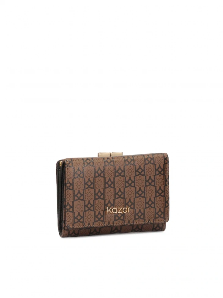 Kazar Brown Leather Wallet With Black Pattern