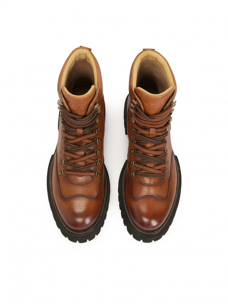 Kazar Brown Men's Boots With Metal Hooks