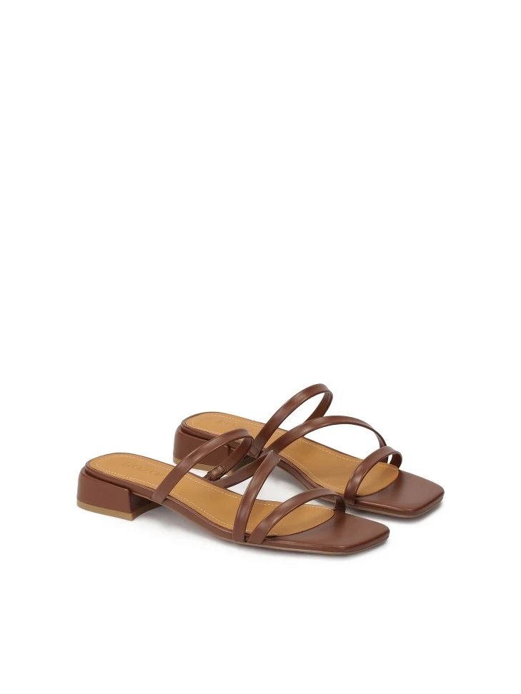 Kazar Brown Mules On A Flat Sole With Thin Straps