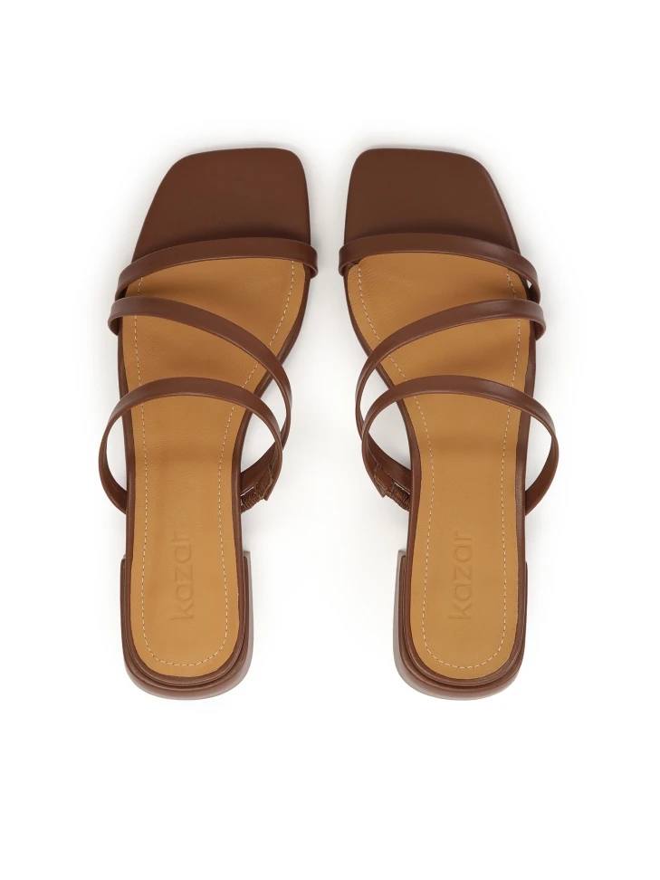 Kazar Brown Mules On A Flat Sole With Thin Straps