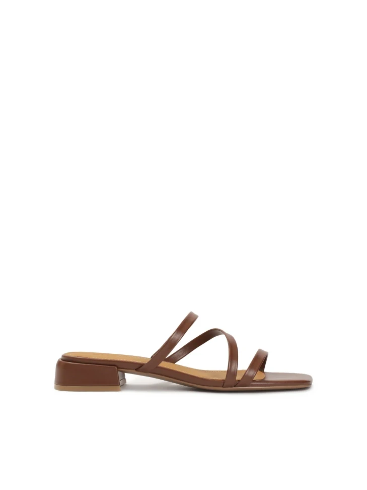 kazar Brown mules on a flat sole with thin straps