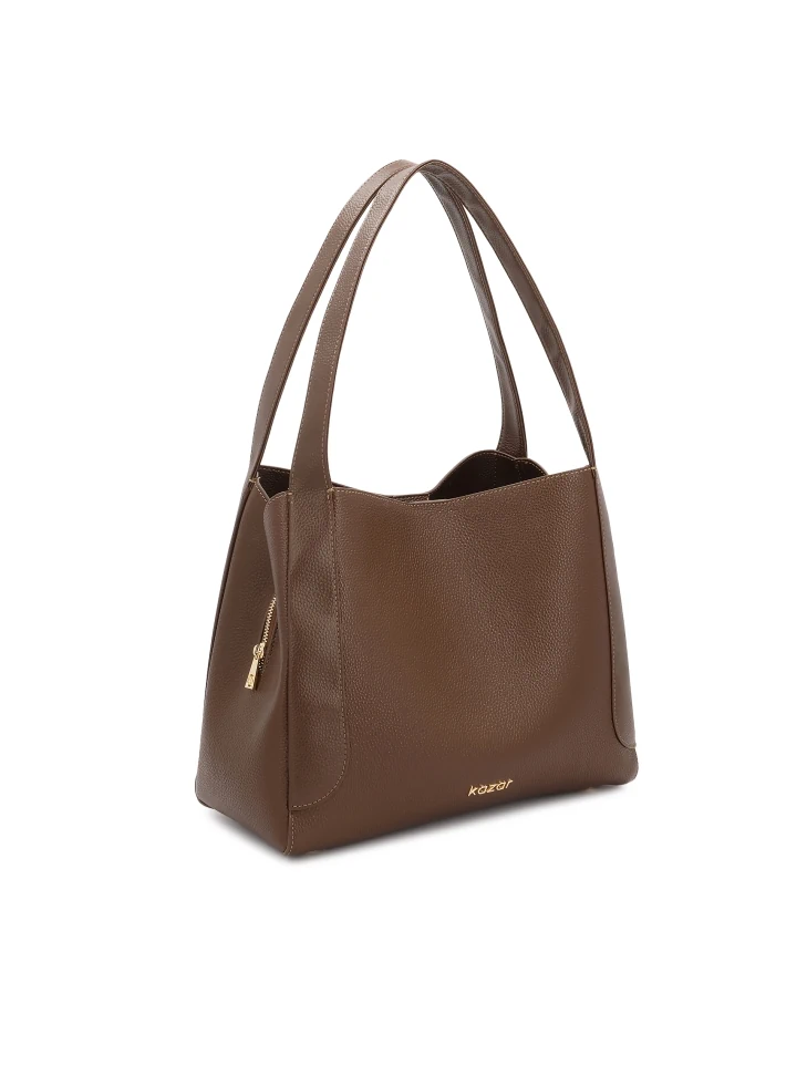 Kazar Brown Pebbled Leather Shoulder Bag