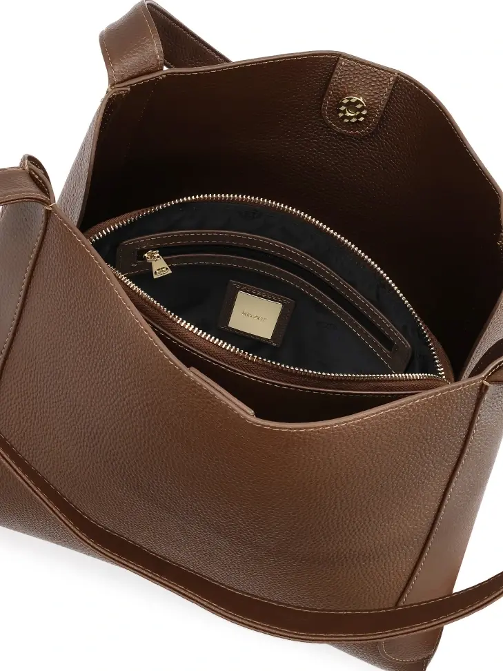 Kazar Brown Pebbled Leather Shoulder Bag