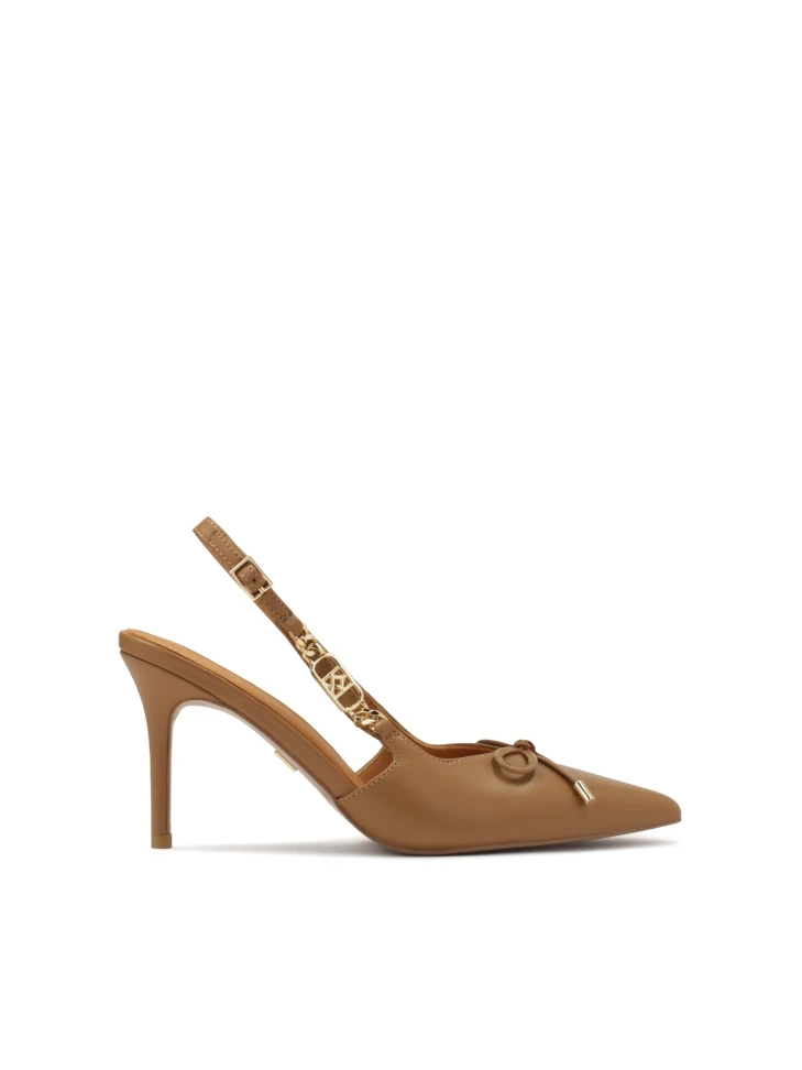 kazar Brown pumps with bow and metal embellishment