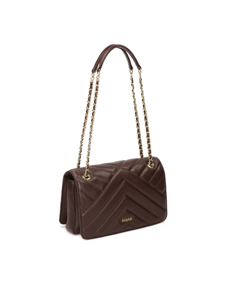 Kazar Brown Quilted Chain Handbag