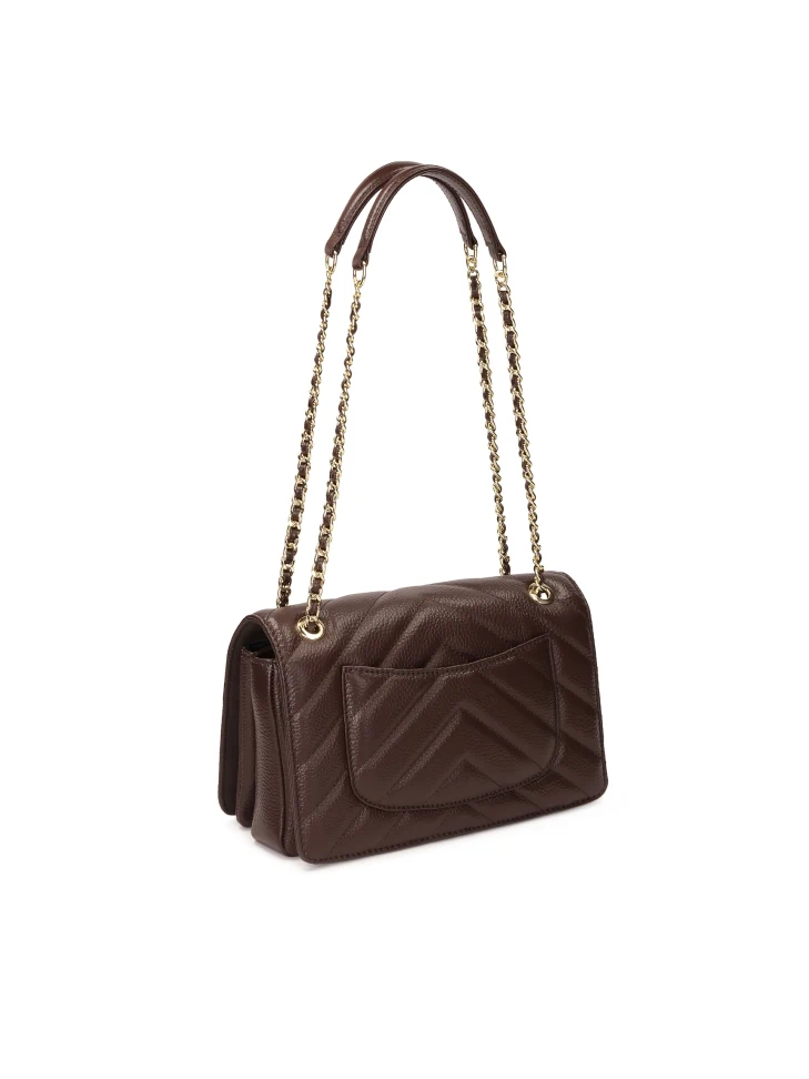 Kazar Brown Quilted Chain Handbag