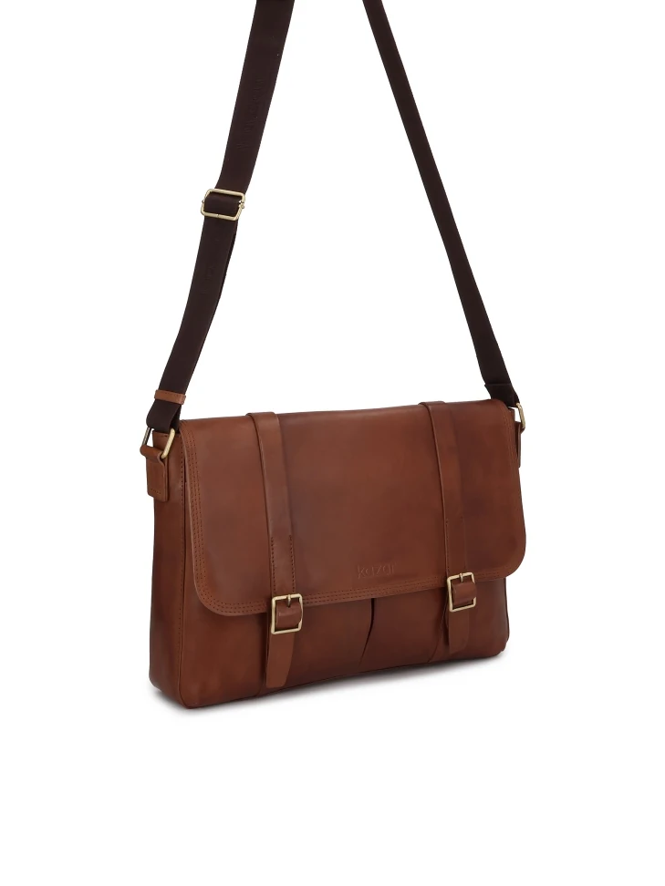 Kazar Brown Shoulder Bag With Laptop Pocket