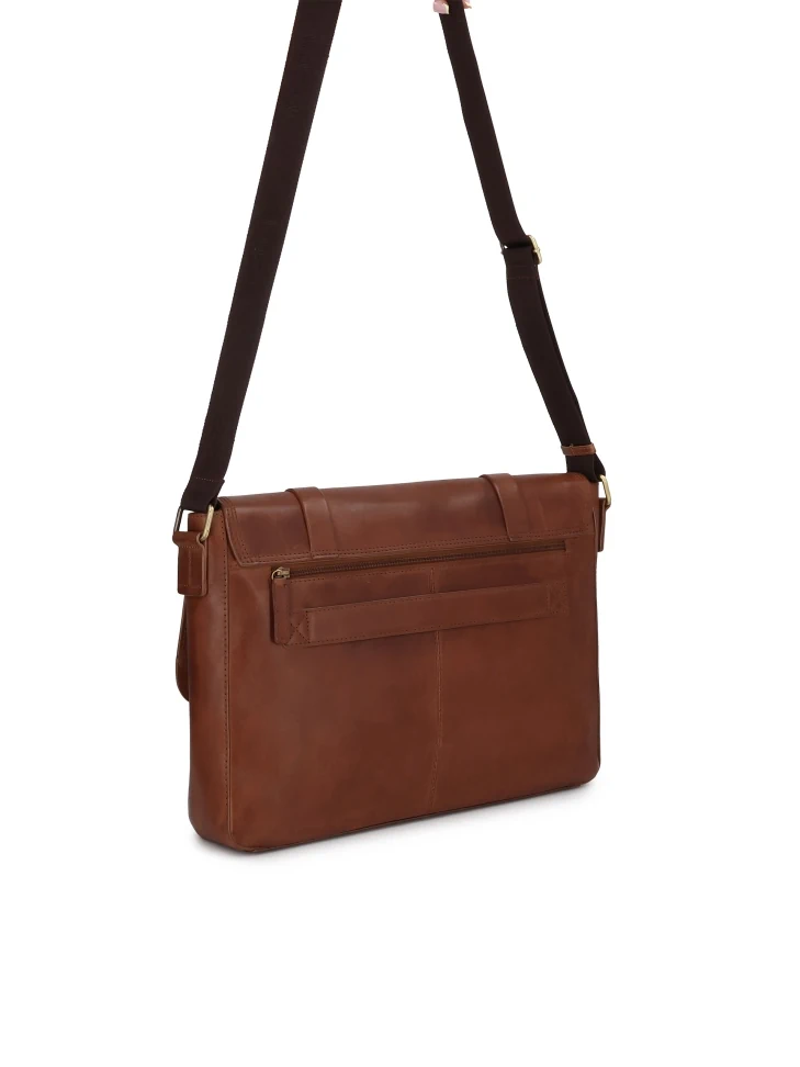 Kazar Brown Shoulder Bag With Laptop Pocket