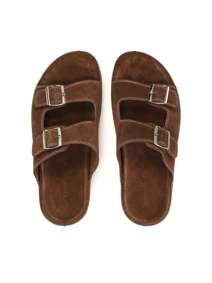 Kazar Brown Slides With Buckles