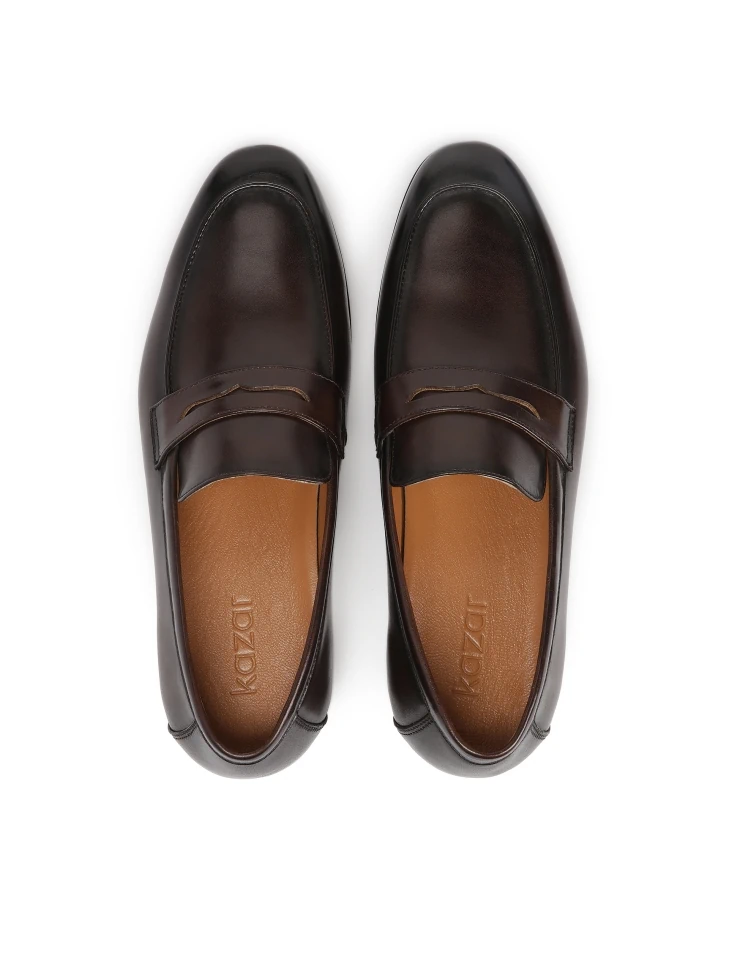 Kazar Brown Smooth Leather Penny Loafers