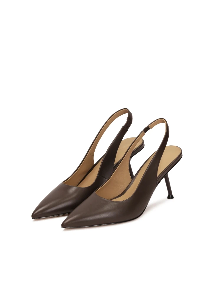 Kazar Brown Stiletto Pumps With An Open Heel