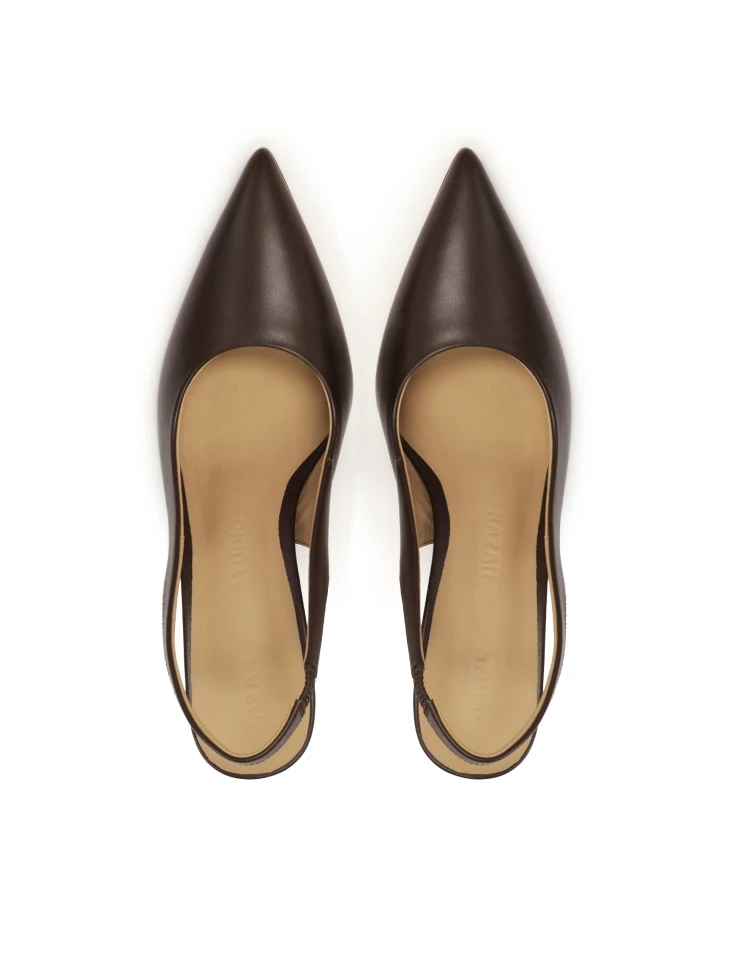 Kazar Brown Stiletto Pumps With An Open Heel