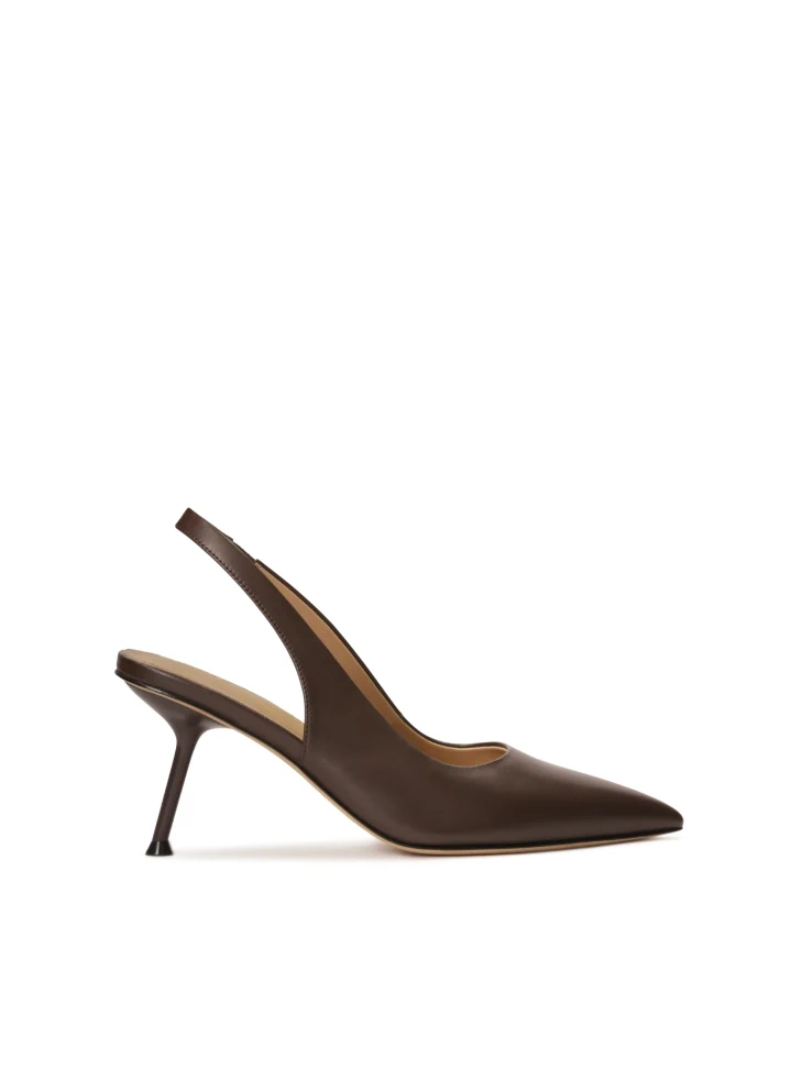 kazar Brown stiletto pumps with an open heel