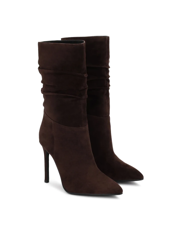 Kazar Brown Suede Boots With A Slender Heel