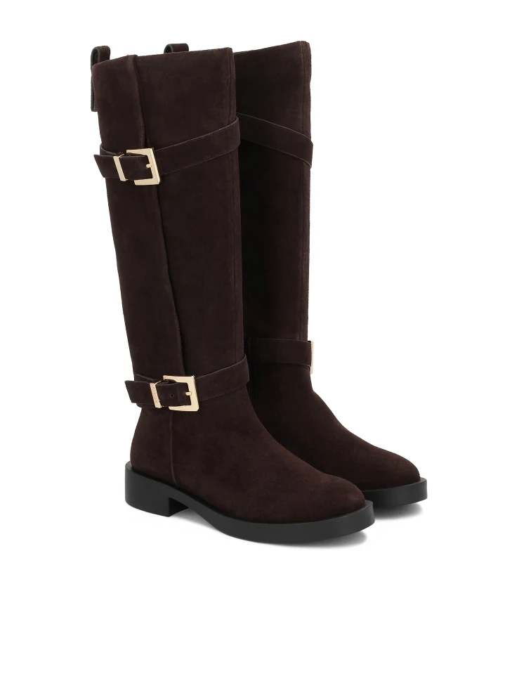 Kazar Brown Suede Boots With Double Upper