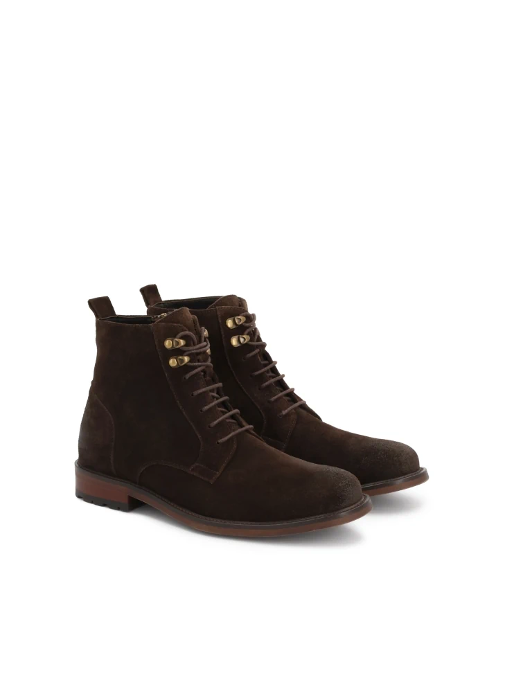 Kazar Brown Suede Boots With Metal Grommets