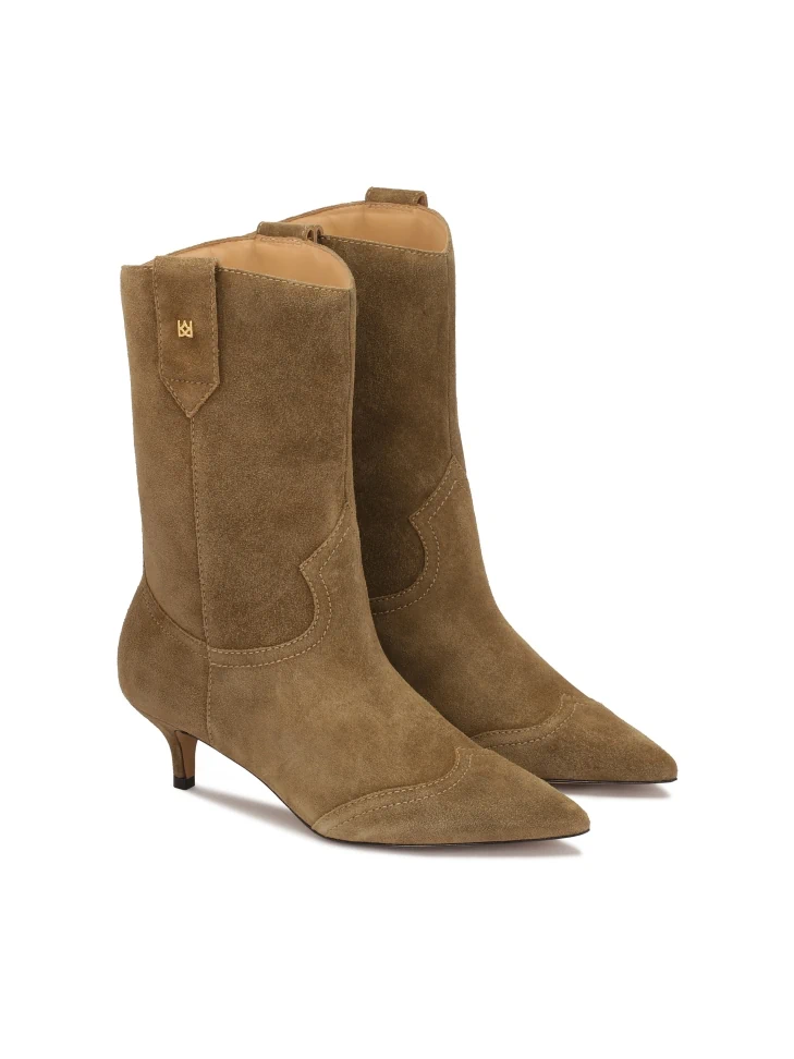 Kazar Brown Suede Leather Boots With Low Heel