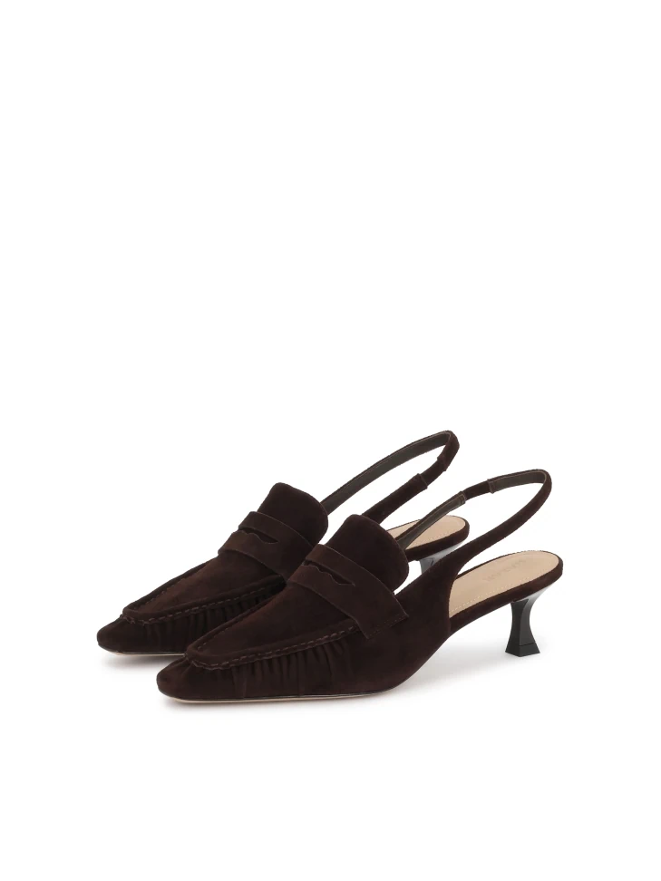 Kazar Brown Suede Pumps With Decorative Stitching