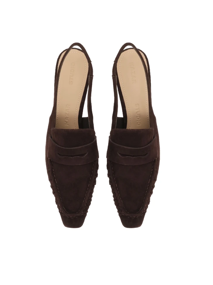 Kazar Brown Suede Pumps With Decorative Stitching