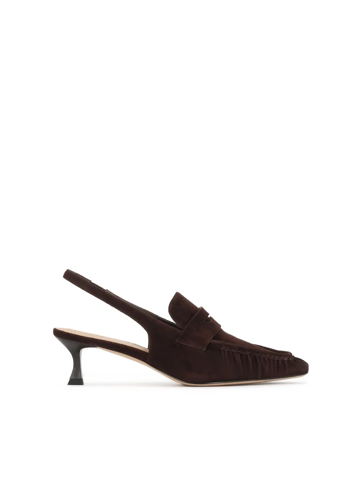 kazar Brown suede pumps with decorative stitching
