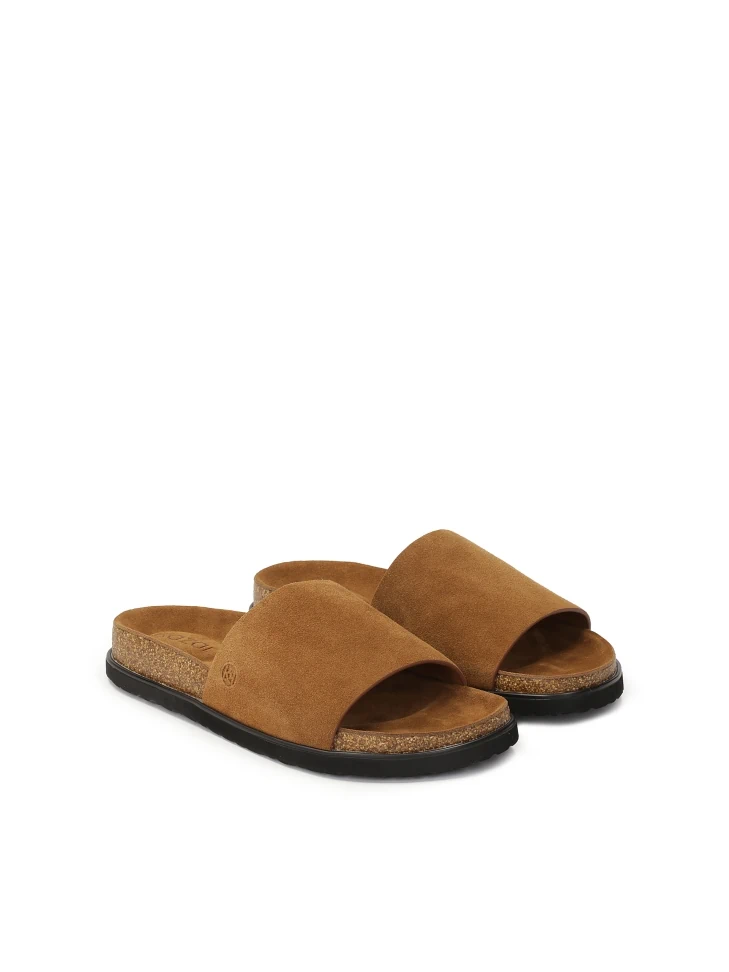 Kazar Brown Suede Slides On A Cork Sole