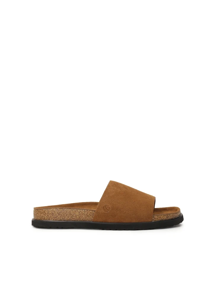 kazar Brown suede slides on a cork sole