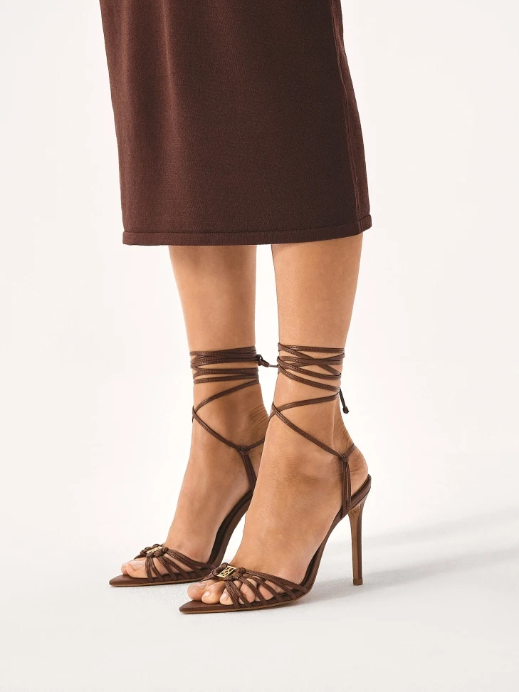 Kazar Brown Tied Sandals With Pointed Toes