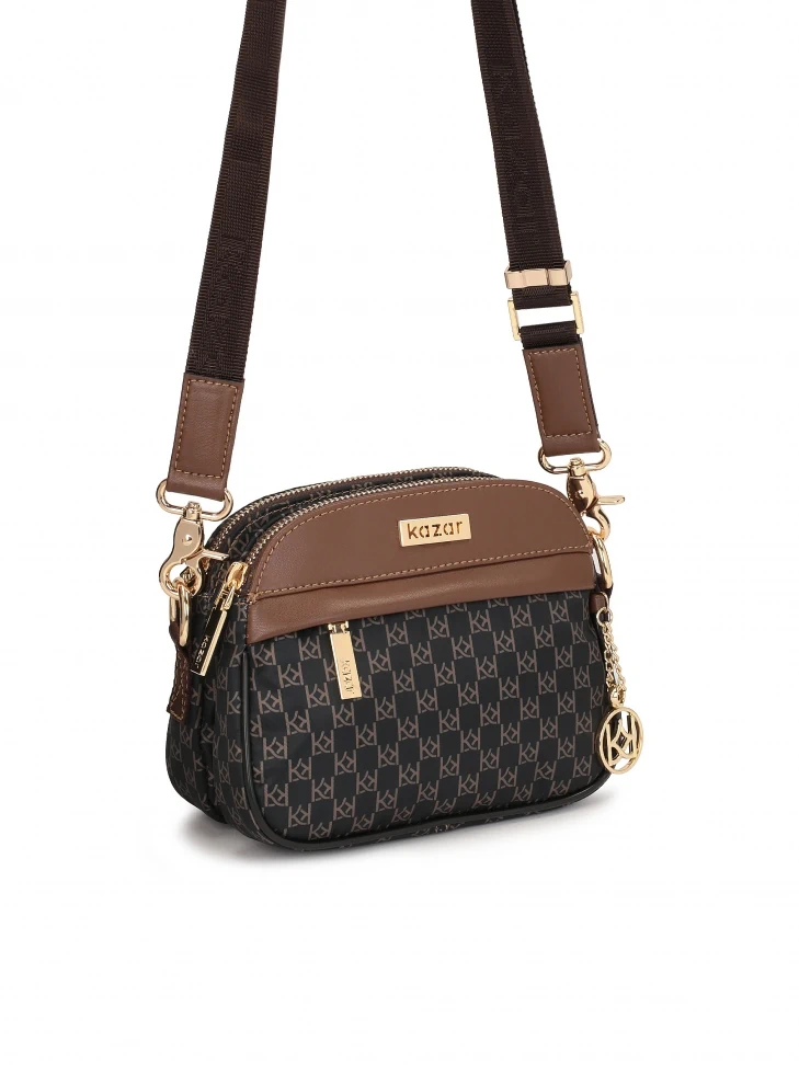 Kazar Brown Urban Bag Made Of Patterned Fabric