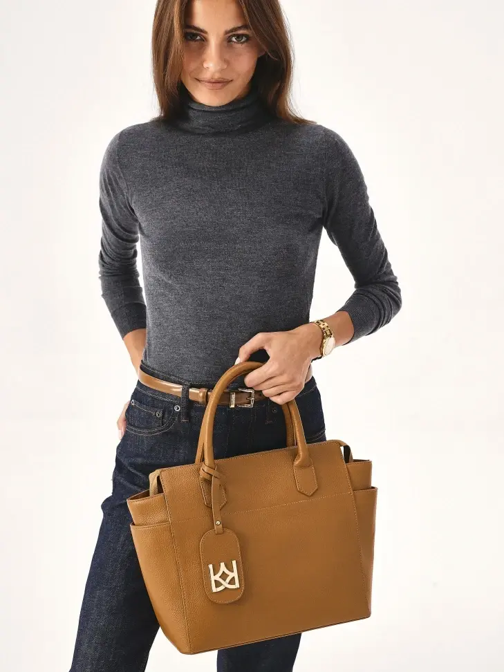 Kazar Capacious Light Brown Leather Handbag